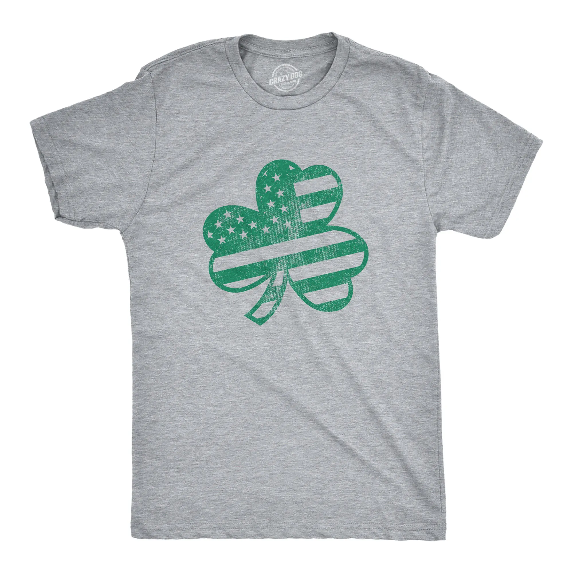 Mens American Shamrock FLAG T Shirt USA Cool Saint Patricks Day Clover Graphic Mens Funny T Shirts Cool Vintage Fashion T-Shirt Gift Classic Menswear Saint Patrick's Day Apparel for Men Novelty Tees for Guys Light Grey
