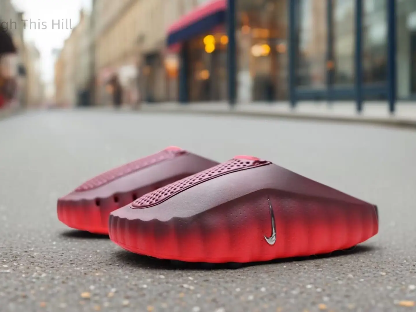 Gradient Dark Burgundy To Bright Red Integrated EVA Foam Slip On Clogs Multi Vertical Side Hollow Cutouts Dense Dot Perforated Forefoot Panel Segmented Wavy Edge Waterproof Casual Slides For Gym Pool Beach Shower