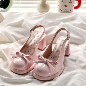 Cute Bow Slingback Platform Heels - Sweet Mary Jane Chunky Heels for Dresses & Parties