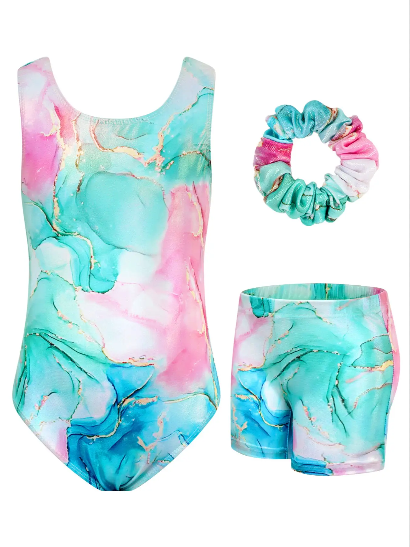 Gymnastics Leotards for Girls, Sparkly Dance Unitards with Shorts Ballet Biketards Outfit for 3-12 Years