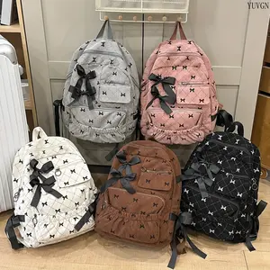 New Corduroy Bow Print Backpack for Students, Large Capacity Niche Korean Style Casual School Bag, High-End Cute Versatile Backpack for Daily Use & Travel