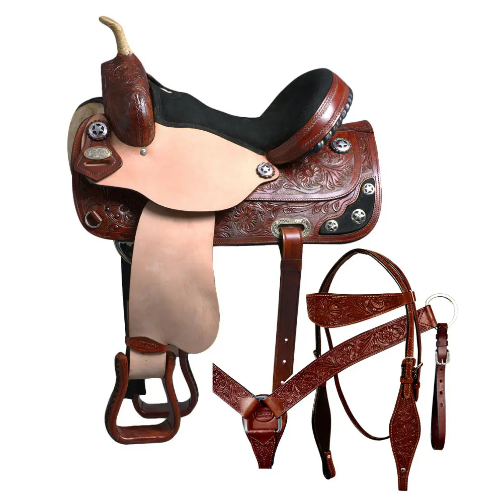 HILASON Western Horse Treeless Saddle American Leather Trail Barrel Tack | for Horses