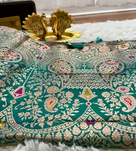 Dual Tone Rama Green Banarasi Saree (Fast Delivery in USA: 2–3 Business Days)