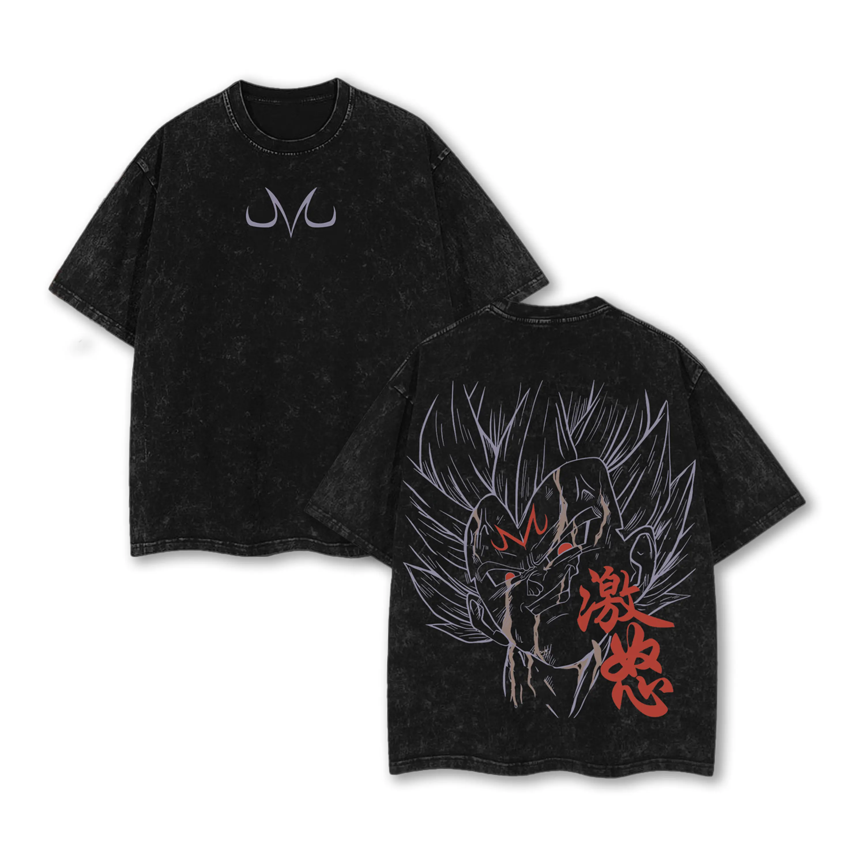 Bloody Majin Vegeta Gekido Tee - DBZ Acid Wash Oversized Shirt - Anime Streetwear Gym Pump Cover - Berserker Rage Graphic