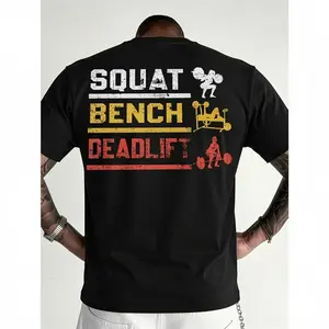 Men'S Gym T-Shirt - Moisture-Wicking Workout Shirt with Squat, Bench Press, Deadlift Graphic - Lightweight Athletic Tee for Bodybuilding, Powerlifting, Weightlifting - Machine Washable Gym Apparel - Black Fitness Top For Men, Gym Clothes