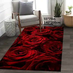 MUST-HAVE 1pc Valentine's Day Red Rose Carpet Living Room Carpet, Anti-slip Cushioning Fatigue Resistance, Machine Washable, Suitable For Living Room Bathroom Kitchen Bedroom, Entrance Carpet, Floor Mat, Hotel Restaurant Coffee Shop Front Desk Decoration