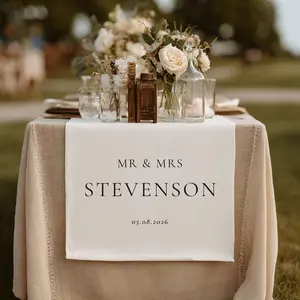 Custom Linen Table Runner - Home & Festive Party Supply, Wedding Sweetheart Sign Banner, Table Decor Backdrop Accessory