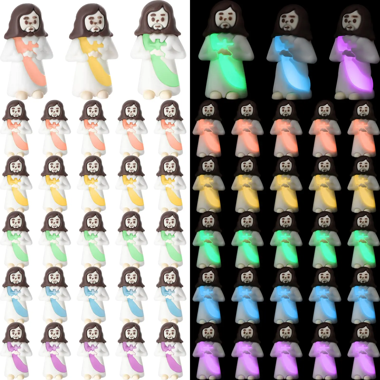 50Pcs Mini Glow in The Dark Jesus Figures Glowing Little Jesus Figures Cute Luminous Jesus Figures Christian Church Gifts for Sunday School Faith Party Favors Home Decor