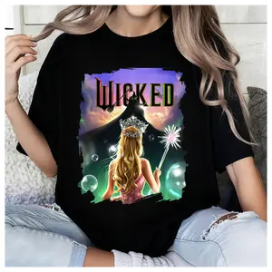 Unsiex Retro Wicked Changed For Good T-Shirt, Defy Gravity Broomstick Magic Wand, Wizard Movie Fan Tee, Wicked Musical Fan Gift