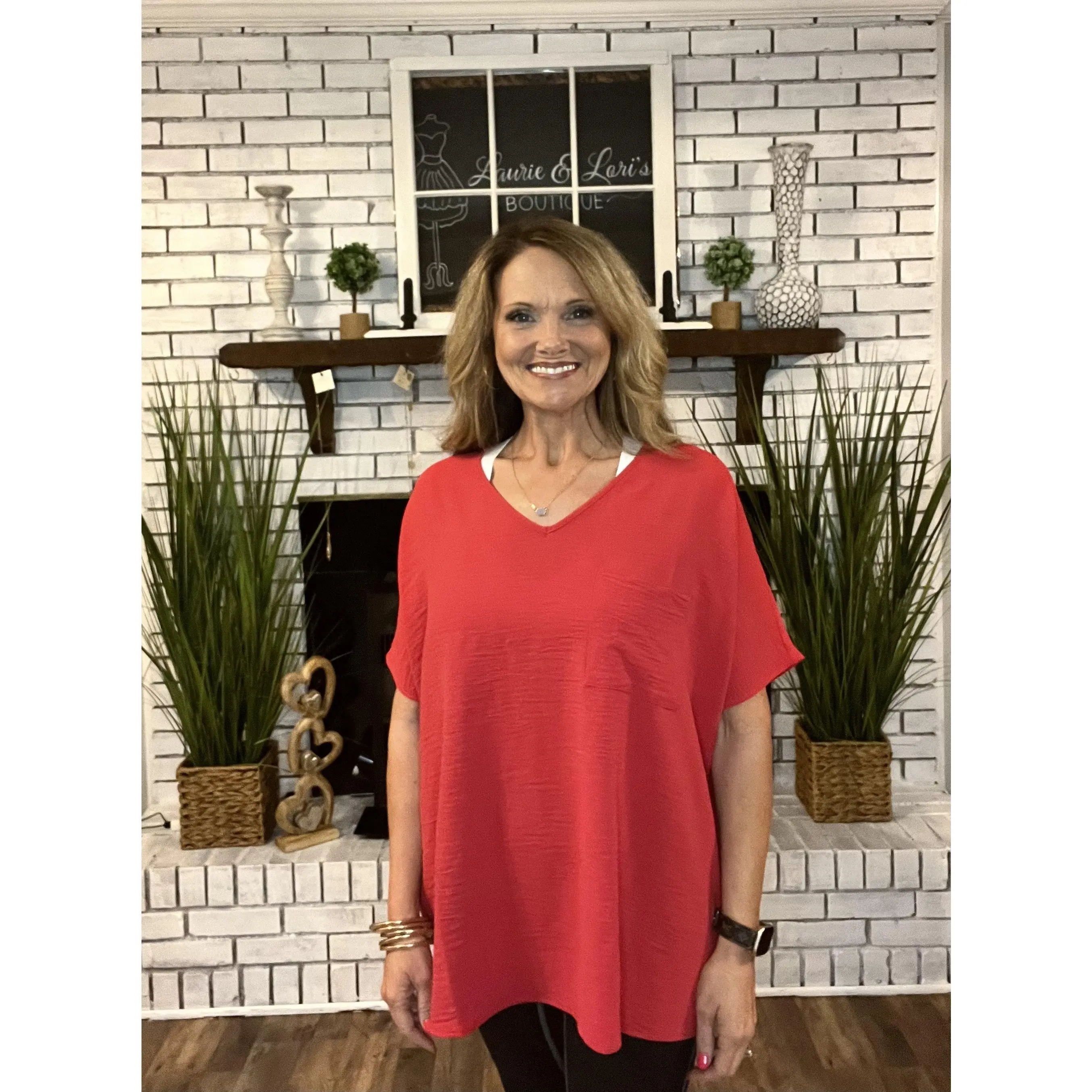 Ruby Red Airflow V Neck Oversized Top