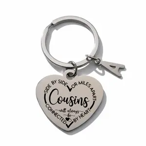 Cousins Will Always Be Connected By Heart Keychain Stainless Steel Heart Shaped Key Chain Ring Birthday Xmas Gift For Cousins
