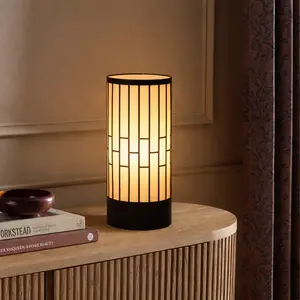 Japanese Style Floor Lamp, Cylindrical Table Floor Lamp with Fabric Shade, Warm Ambient LED Lamp for Living Room, Bedroom, Reading Nook, Minimalist Home Decor