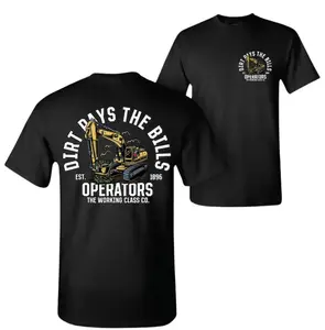 Black Heavy Cotton Graphic Tee – “Dirt Pays the Bills” Excavator Design for Construction Workers & Heavy Equipment Operators