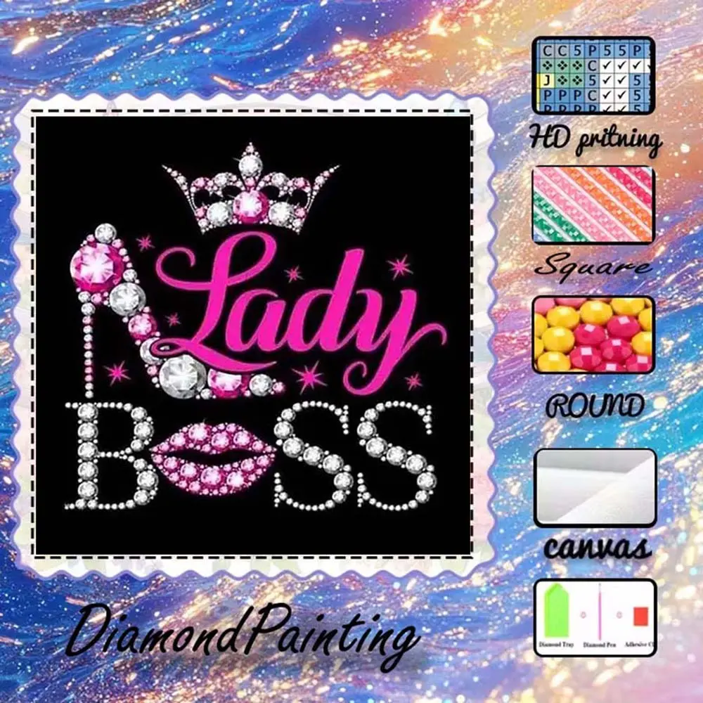 DIY 5D Flocking Diamond Painting Kit, AB Drill, Fairy Dust Drill, Crystal Drill, High Heels, Crown, Strong Woman Diamond Embroidery, Stylish Embroidery, Special Craft Diamond Art Kit, Wall Decor, Gift for Family, Loved Ones, Friends