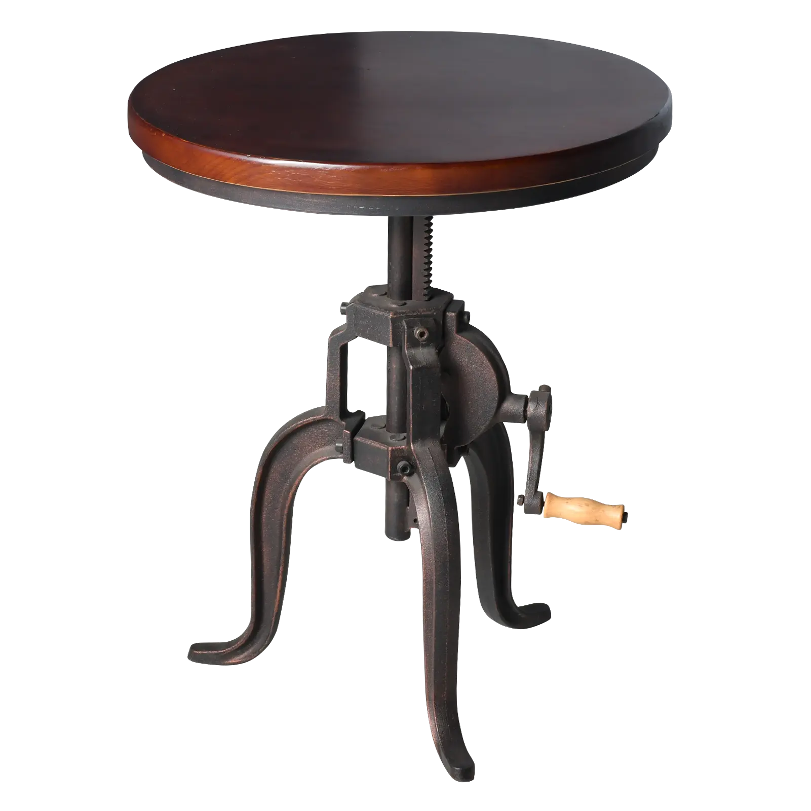 Industrial Sturdy Iron Adjustable Crank Accent Table,Walnut Wood Top/Copper Home Decor Crank End Table
