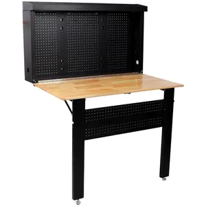 Wall Mounted Foldable Workbench | with Rubberwood Surface & Pegboard, Space-Saving