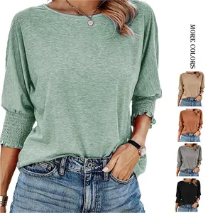 Aswulk Women's 2026 Fashion Tops 3/4 Sleeve T-Shirts Cute Batwing Sleeves Crewneck Basic Business Tees Blouses