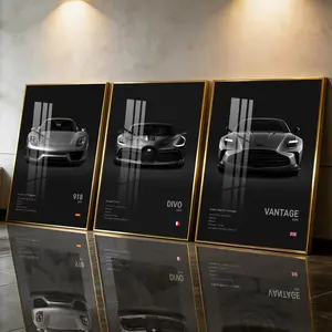 3Pcs Aluminum Alloy Framed Painting, Sports Car Front View Artwork Picture, Home Decoration For Living Room, Bedroom, OfficeWall Decor, Odorless Print Artwork, Luxury Perfect Gift For Friends And Family