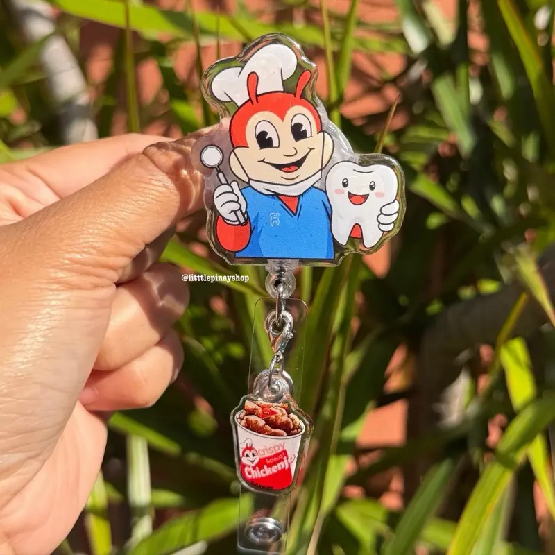 Jolli-Dentista w Bucket Charm Retractable ID Badge Reel ( Alligator Clip ) Acrylic Keychain, Bag Charm