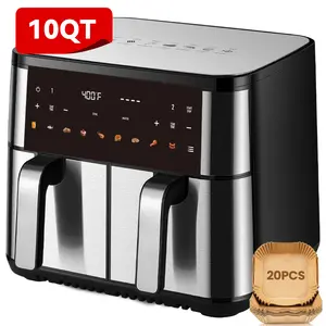 10QT Dual Zone 1700W Air Fryer with 2 Independent Frying Baskets, SYNC Controls& Match Cook Apply to Veggies, Frozen Food, Juicy Meats, Suitable for Large Families, Black Touchscreen, kitchen accessories, toaster oven, deep fryer, kitchen, air fryers
