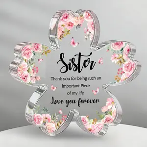 Sister Birthday Gifts Desktop Accessories Decoration Sign, Acrylic Flower Plaque, Heart Plaque, Dorm Room Decor, Christmas Gift for Women, Heart Shaped Decor