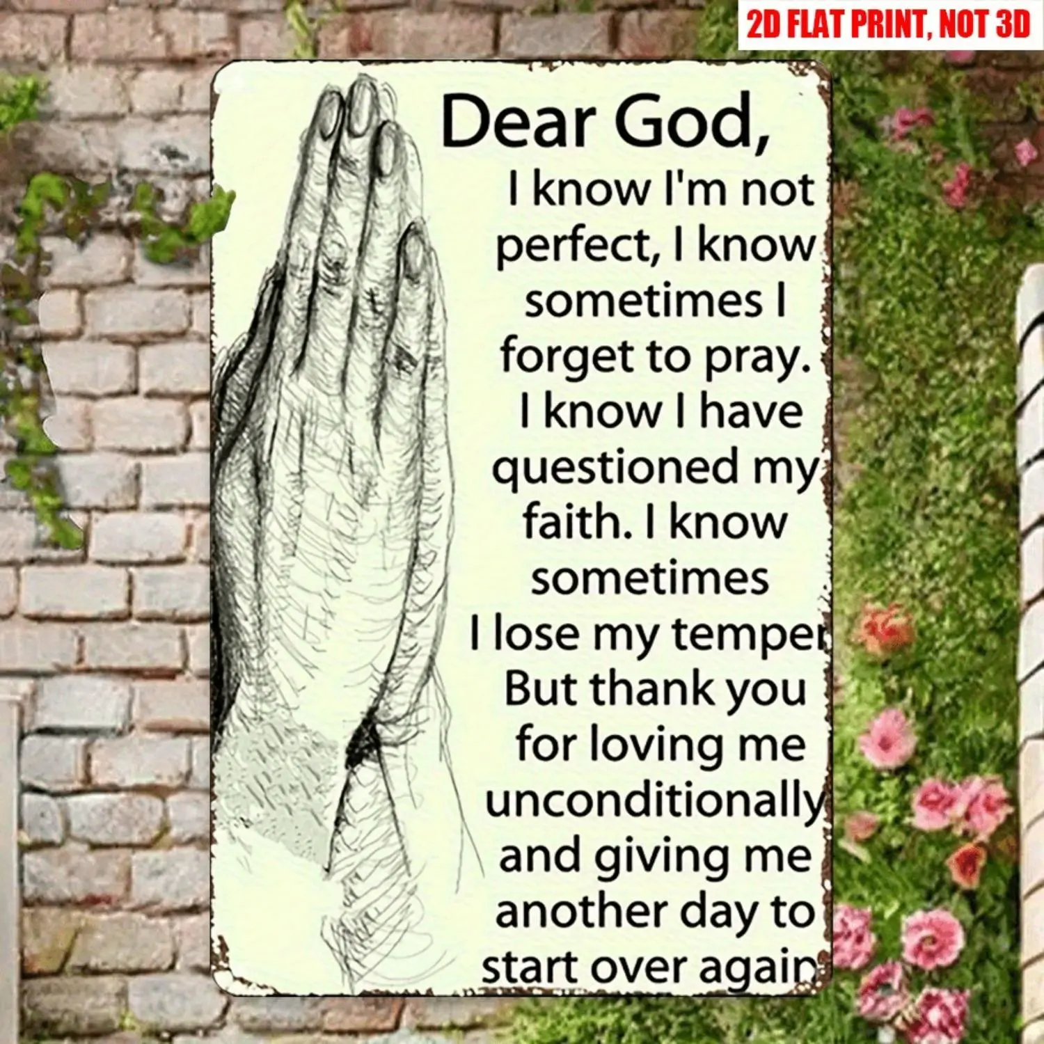 2D Flat, 12x8 Inch 2D Flat Motivational Prayer Metal Sign - Retro Inspirational Wall Art with "Dear God" Quote, Classic Religious Home Decor, Durable Metal Plaque for Faith-Based Gifts & Positive Energy, Prayer Room Decor, Serene Nature Theme