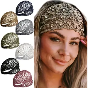 [Summervibes] 7 Pcs Mixed Color Hollow Lace Hair Bands with Rhinestone Bead Edges,Retro Style for Travel,Daily Use,Festivals,Halloween,Christmas,Easter,Thanksgiving,Valentine'S Day,Hand Tools Kits
