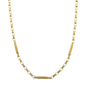 Rectangular Link Chain Necklace 20-22 Inches in ION Plated Yellow Gold Stainless Steel