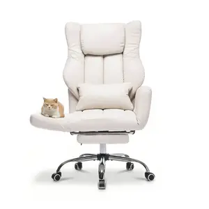Criss Cross High Back Office Chair with Foot Rest, Ergonomic Cross Legged Desk Chair with Flip-up Armrest, Cozy 155° Reclining Swivel Chair for Home Office, Computer and Entertainment