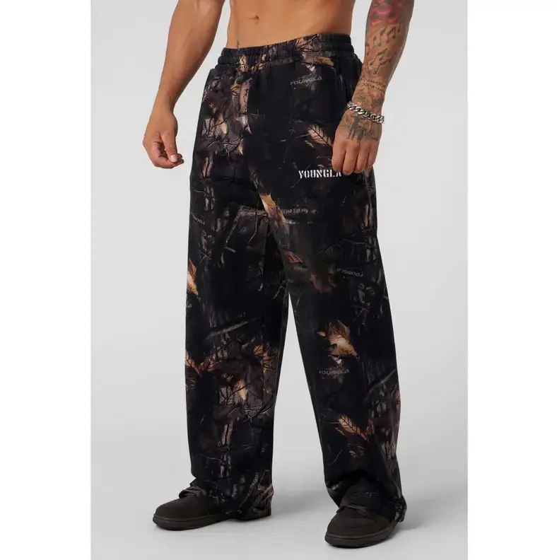 YOUNGLA Tree Camo No Cuff Sweatpants, Men's Camouflage Jogger Pants, Relaxed Fit Workout Sweats, Athletic Training & Casual Streetwear
