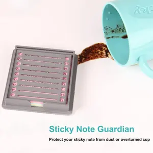 Upgraded Sticky Note Dispenser with Ruler & Templates, Fits 3x3 Notes, Compact Desktop Organizer for Office Home School Use
