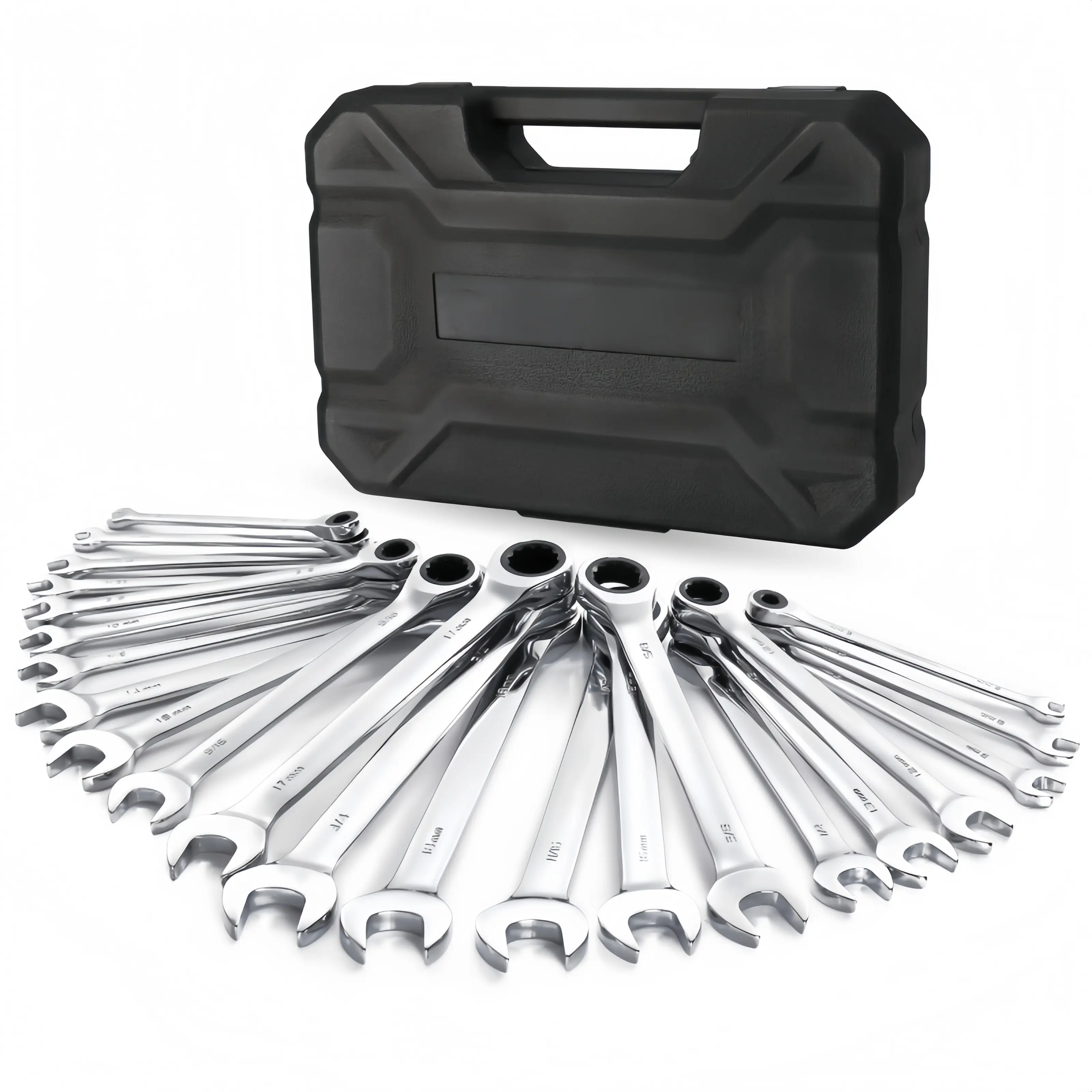 22PCS Ratcheting Combination Wrench Set Metric and SAE, 72-Tooth 5° Swing Arc Ratchet Spanners (6-18mm & 1/4"-3/4"), CR-V Steel 12-Point Box End Hand Tool Kit with Heavy Duty Carrying Case for Automotive Mechanics