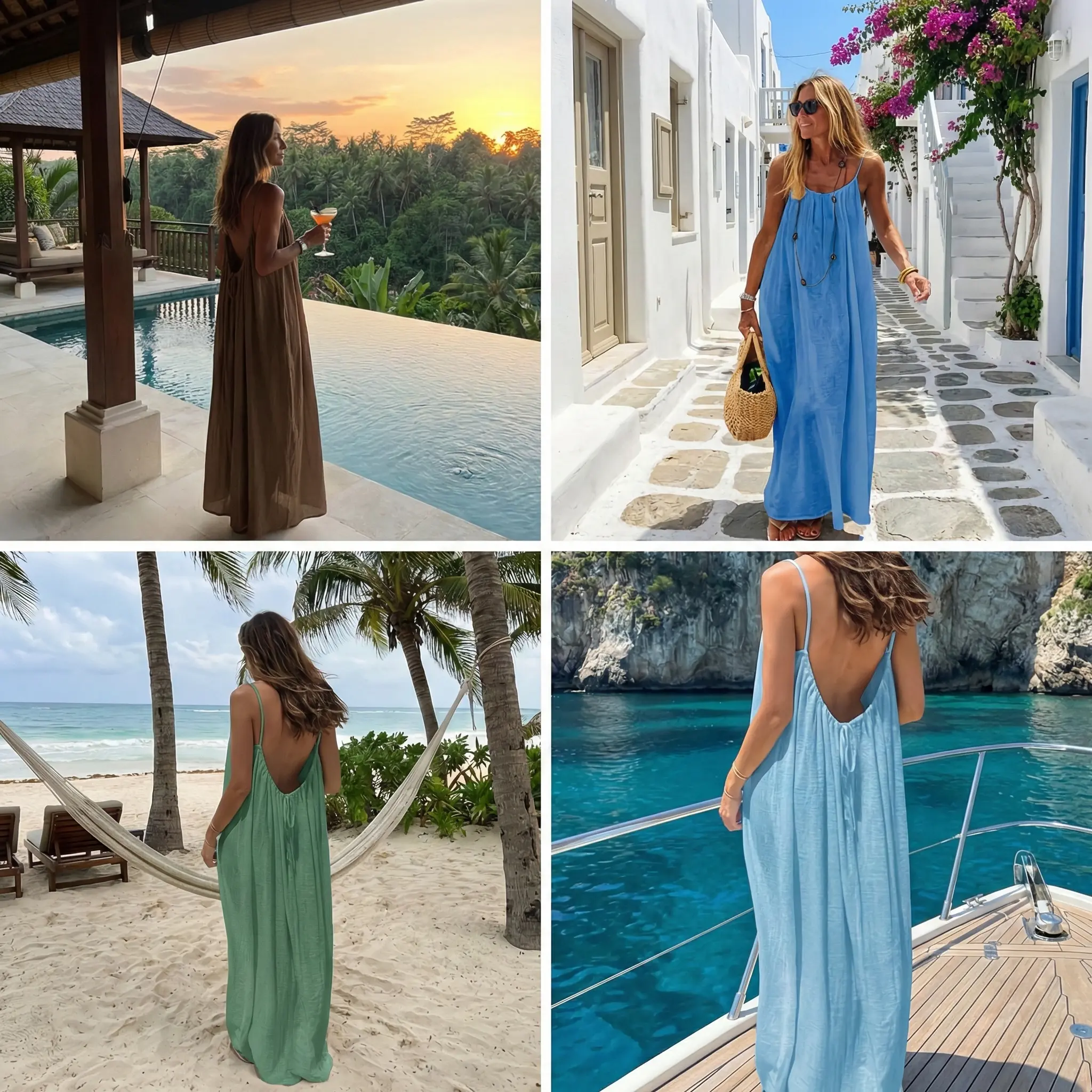 princess polly baby blue dress Backless Cami Dress Womens Summer Sleeveless Maxi Dress Beach Boho Dresses  (Coffee XL)