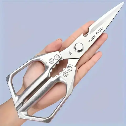 1pc Heavy-Duty Professional Kitchen Scissors - Commercial, Home Use, Kitchenware - Sharp Blades for Cutting Chicken Bones, Meat, Vegetables, Herbs - Stainless Steel Construction - Ideal for Home, Restaurant, Butcher, Food Preparation, Kitchen Shears