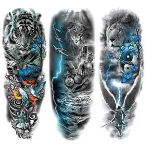 3-Pack Waterproof Temporary Tattoo Sleeves for Men, Realistic Lion, Koi, and Tiger Designs, Sticker Tattoos, Full Arm Fake Tattoo Stickers