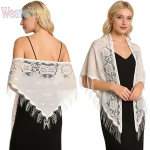 Elegant Floral Lace Triangle Shawl Scarf, Viral Sheer Bridal Wrap, Stylish Accessory for Bride & Bridesmaids, Perfect for Wedding Gowns, Banquet Dresses & Formal Evening Occasions