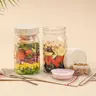 SOLIGT Minimalist Round Glass Salad Jars with Lids - 4-Pack 32oz BPA-Free Compartmentalized Meal Prep Organiser, Anti-Leak Bento Kit Jars, Kitchen Preserving Containers with 2 Built-in Wet/Dry Boxes, 3-Zone Salad Storage, Picnic-Ready