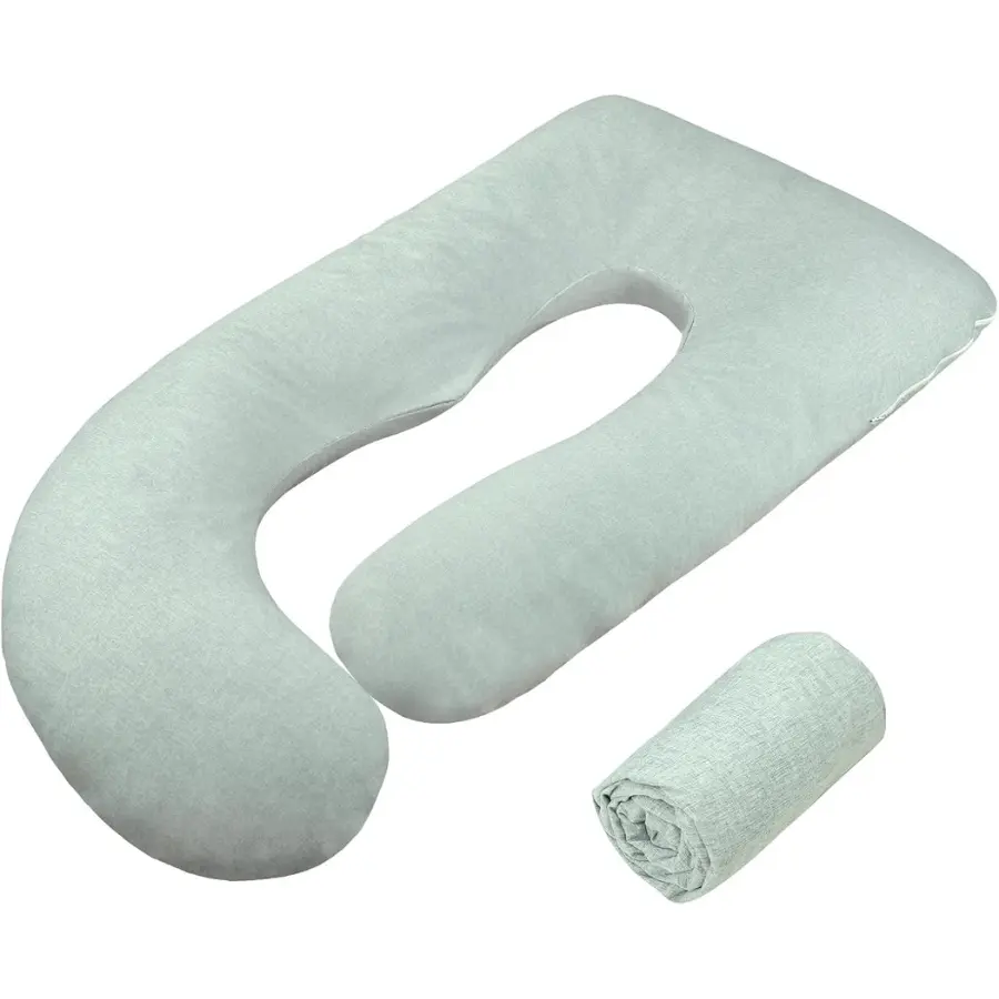 Pregnancy Pillow Cover J Shaped(ONLY Pillowcase), Super Soft Pillowcase Replacement Cover for Maternity Pillow, with Large Sized Zipper, Fits 55/58 Inch Pregnant Pillow, Green