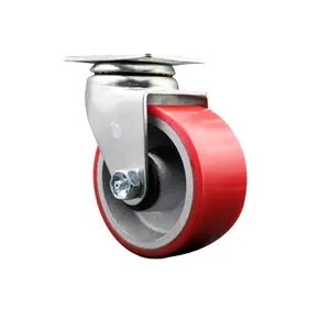 Service Caster SCC-20S420-PUR-RS Swivel Top Plate Caster, Red - 4 in. by 2 in. Polyurethane on Cast Iron Wheel Roller Bearing