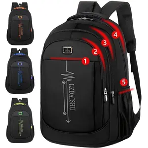 Men'S Lightweight Canvas Backpack - Large Capacity, Adjustable Straps, Multiple Compartments for School, Travel & Work, Black with White Stitching, Casual Daypack, Travel Backpack, Modern Backpack, Durable Stitching, Secure Zipper Closure