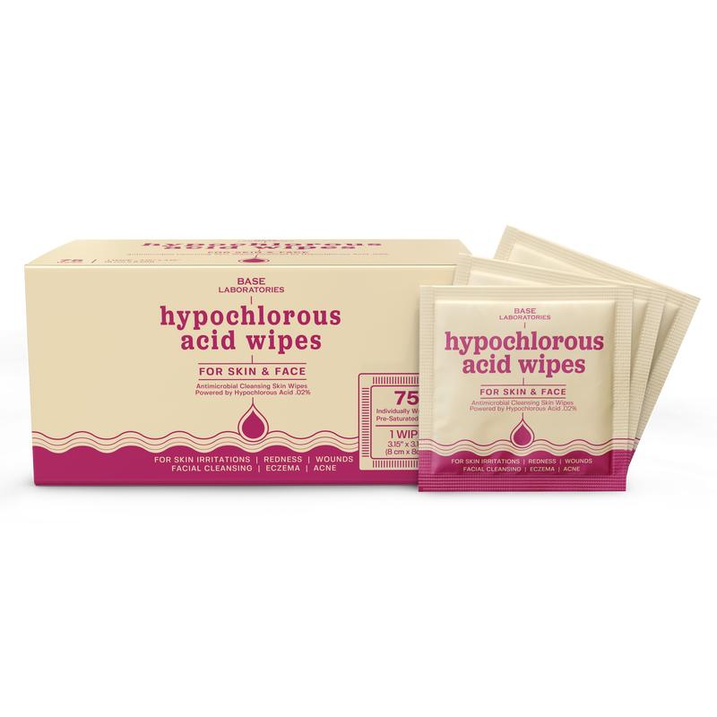 Base Laboratories Hypochlorous Acid Spray & Wipes Bundle - 75 Wipes & 8oz Spray for Acne Eczema Piercings & Irritations Fast Relief for Daily Use