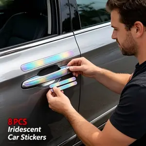 DIY Iridescent Car Door Protector Kit - 8PCS Easy Install Stickers for Your Car's Handles & Edges Smooth Surface Set wrap protection Self-Adhesive