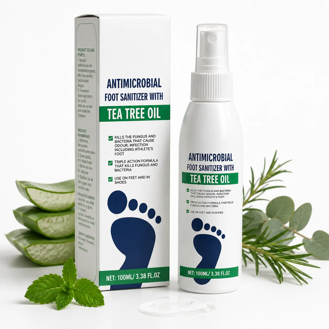 (Flash Sale)Buy 1 Get 1 Free  Foot Spray with Tea Tree Oil,Tea TreeOil Spray for Foot- Long-Lasting Formulawith Aloe Vera - Shoe Deodorizer & FootCare,Refreshing and Comfortable