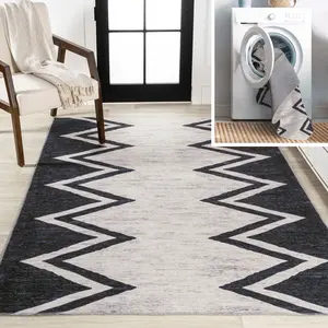 JONATHAN Y Siksak Modern Chevron Border Machine-Washable Indoor Area Rug; for Living Room, Kitchen, Bedroom, Dining Room, Office