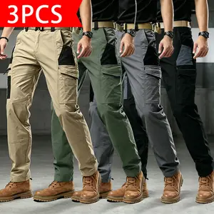 Men’s color-block cargo pants with multiple pockets, made from durable, breathable twill fabric; slim straight fit with belt design—versatile casual cargo pants for outdoor wear and commuting with a retro style.