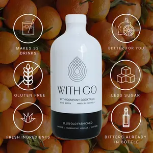 WithCo Ellis Old Fashioned 16oz Non-Alcoholic Mixer Beverage - Angostura Bitter Orange Cinnamon - Gluten Free Less Sugar - 32 Drinks Made with Fresh Ingredients