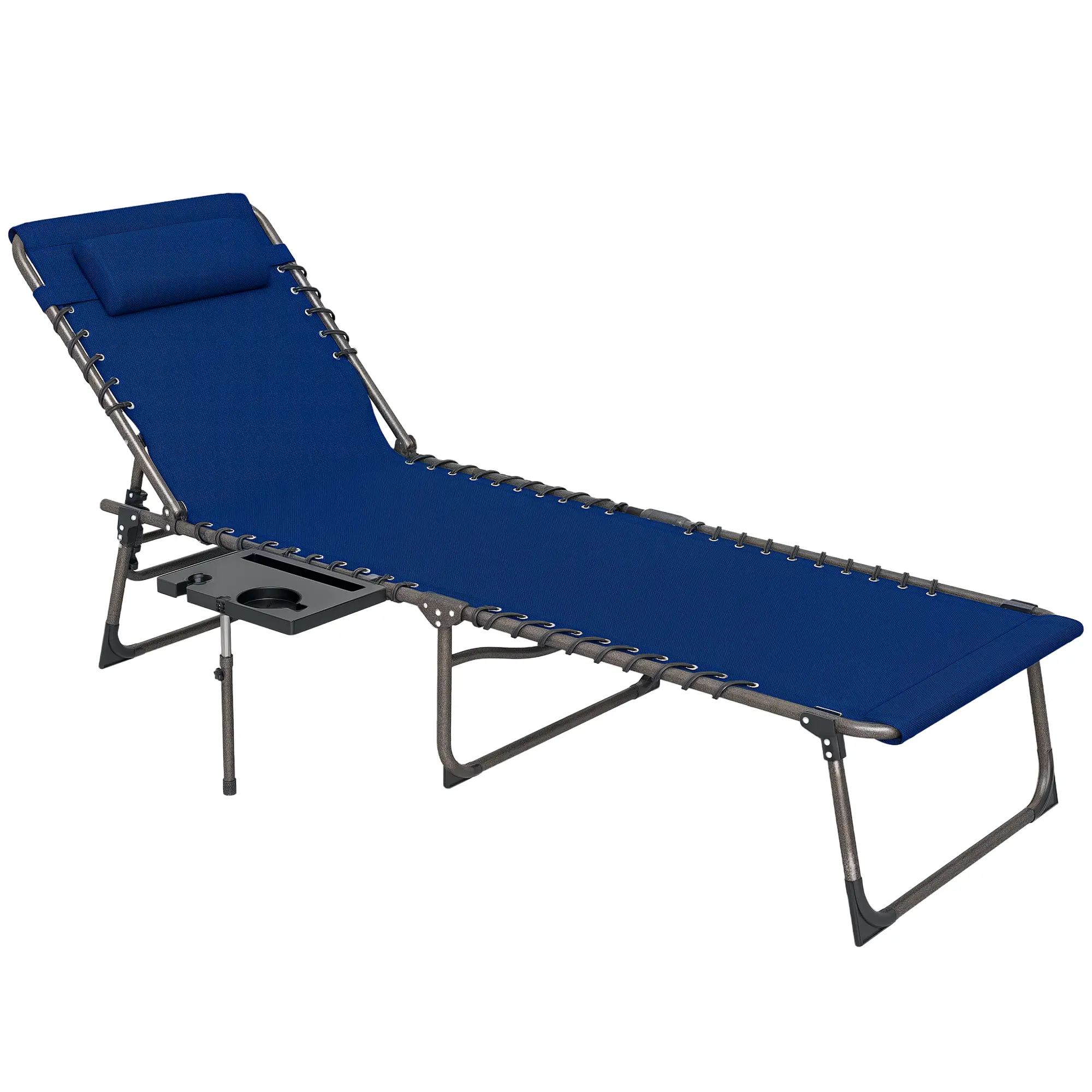Folding Sunbed - Portable Chair Sunloungers with 51in Powder Coated Steel Collapsible Frame, Adjustable Reclining Design, Compact Fold, Detachable Headrest, Tray Table, Shoulder Straps for Garden, Patio, Adjustable Reclining Sunloungers