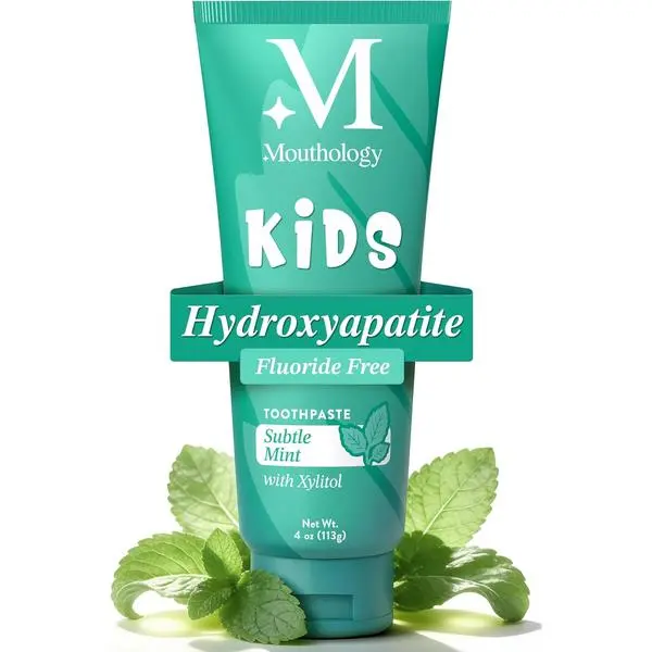 Mouthology Hydroxyapatite Kids Toothpaste Fluoride Free with Xylitol, Non Toxic Fluoride Free Toothpaste for Kids, All Ages (1-3), (3-6) & (6-12) Subtle Mint, 4oz