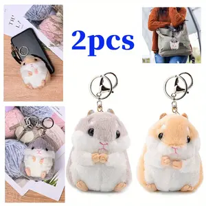 2 Piece Cute Hamster Plush Keychains Bag Hanging Decoration Backpack Keychain Plush Hamster Key Pendant 10x8cm Safe PP Cotton & Zinc Alloy Ideal Gift for Hamster Lovers