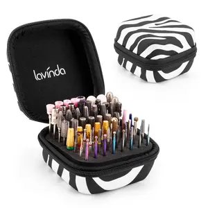 64-Hole Dustproof  Nail Drill Bit Holder Case-Zebra Print